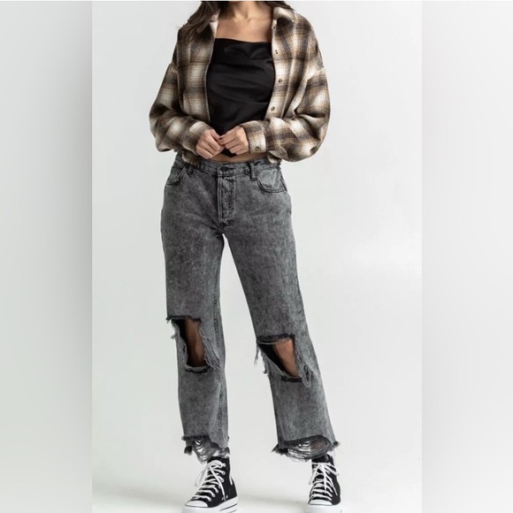 Free People Denim - NWT Free People Maggie Mid-Rise Straight Jeans Distressed Denim Bottlerocket